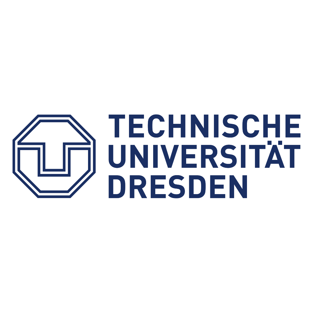 Logo der Technischen Universität Dresden in blauer Schrift auf weißem Hintergrund.